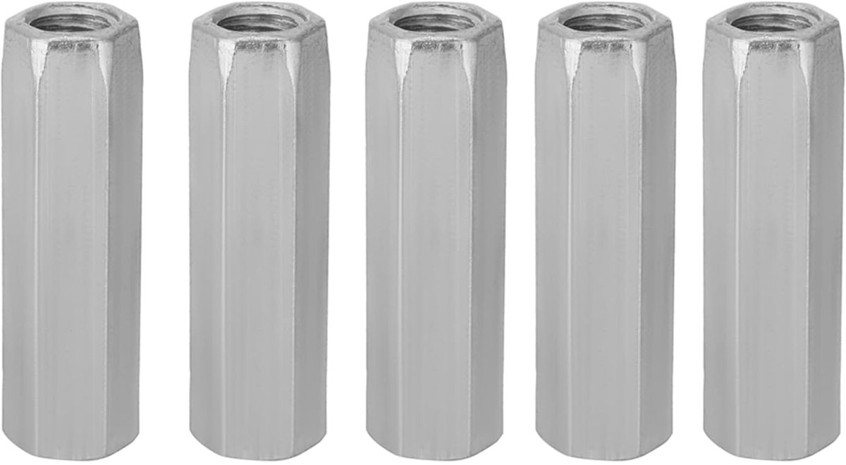 SnelShoppen - Long Hex Nut, Gegalvaniseerd Staal, M10*40, 5 Stuks, Hoogwaardige Koolstofstaal, Draadbevestigingen voor Bouw en Reparatie