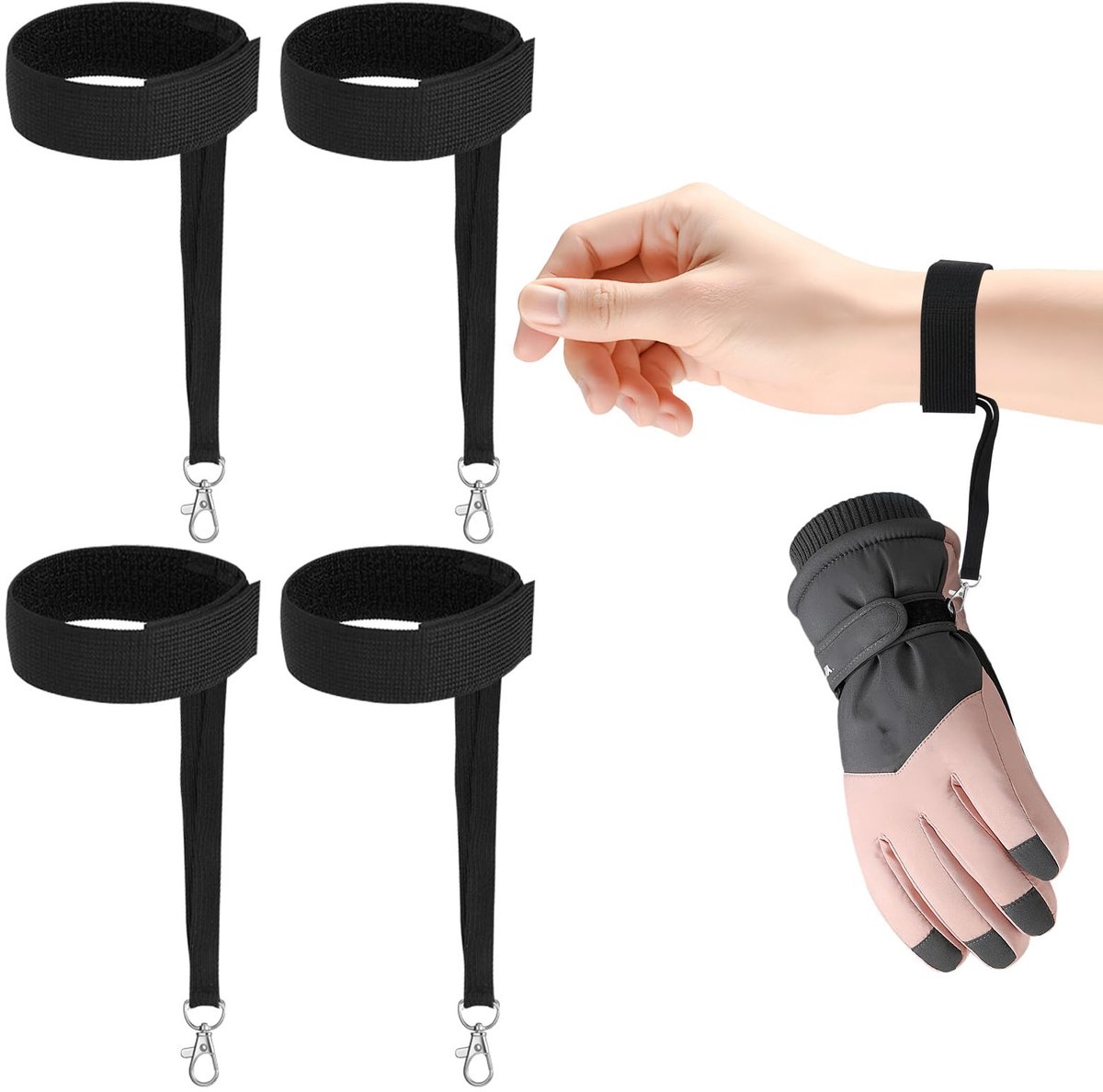 4 Stuks Handschoen Polsband Ski Handschoen Lijn Ski Handschoen Koord Elastische Ski Accessoires voor Snowboard Wintersport en Winterhandschoenen Skihandschoenen Polsbandjes Zwart
