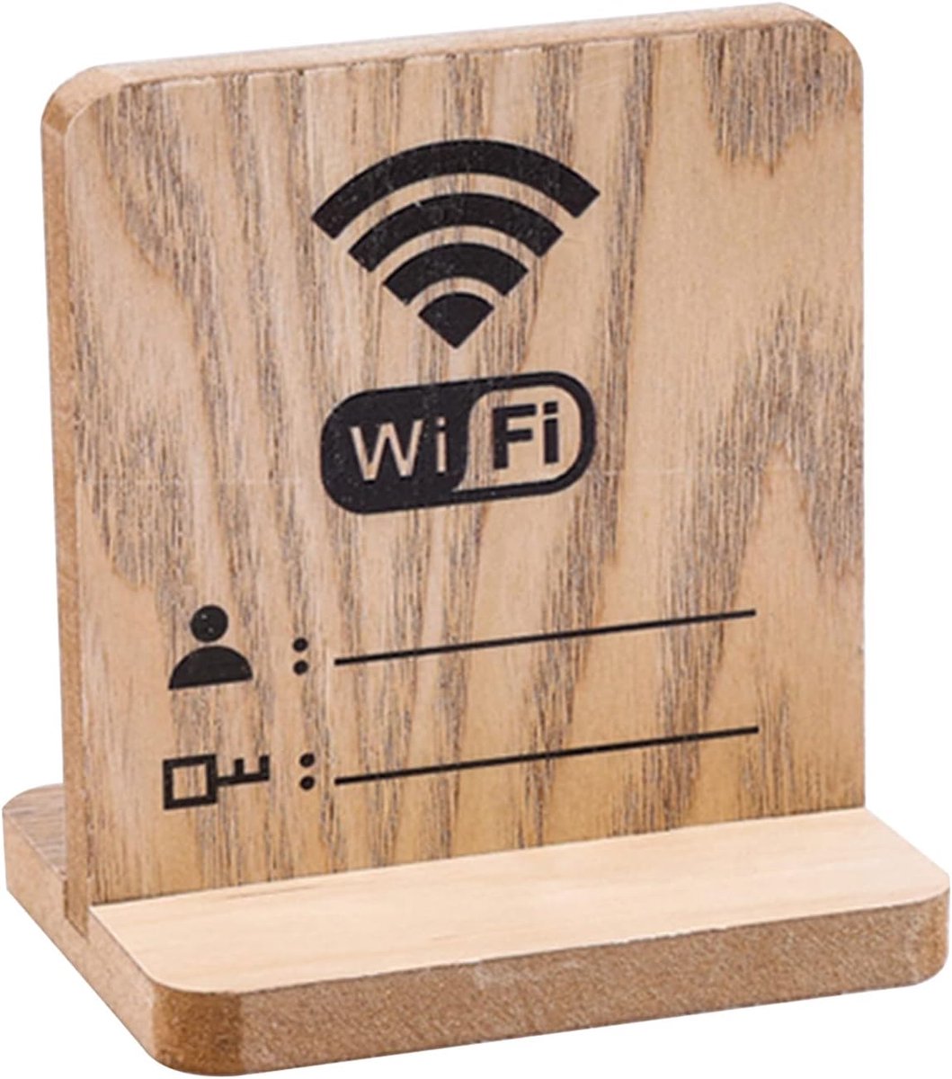 SnelShoppen - Houten Wifi Board Houder voor WiFi Wachtwoord met Houten Stand voor Thuis of Kantoor - Stevige en Duurzame 9mm Dikke Houten Basis, Rusti