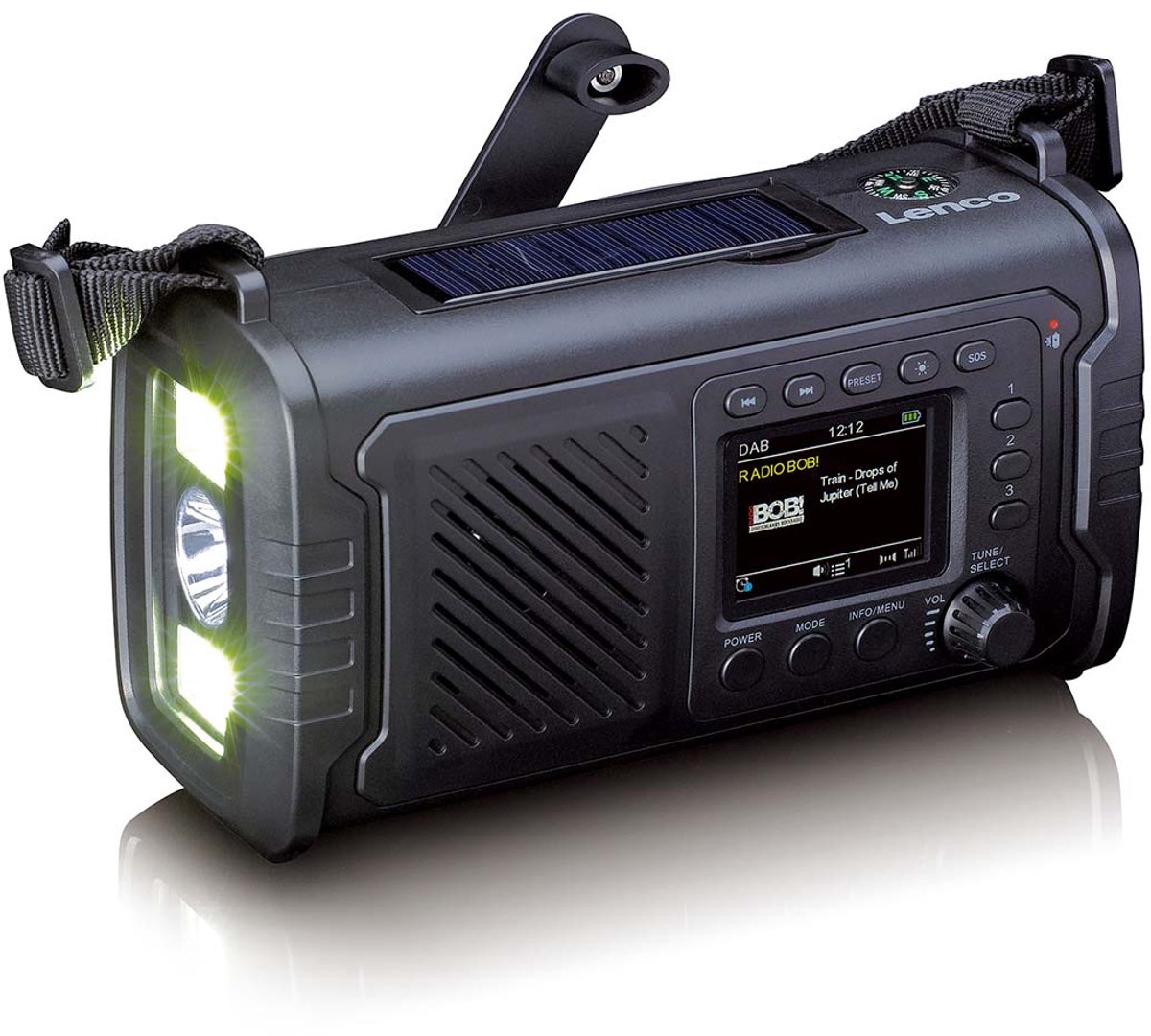 Lenco Noodradio - Noodradio Solar Opwindbaar - met DAB+/FM - 10.000 mAh Batterij - Zwart