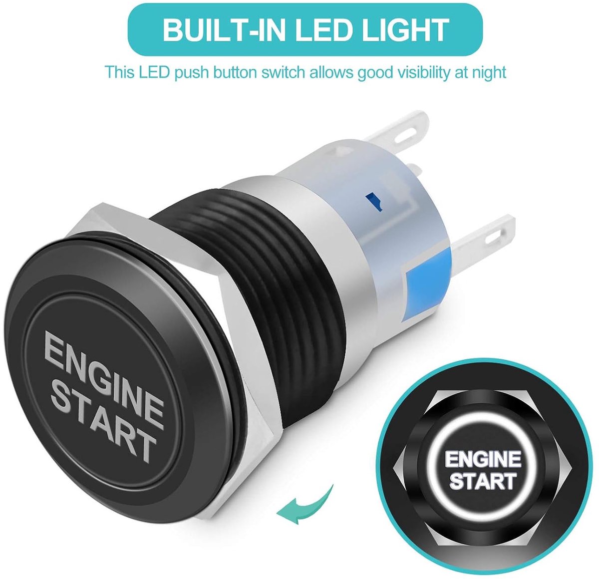 SnelShoppen - Engine Start Button 12V Waterdichte LED Drukknop Voor Auto Motor Starten ON/OFF Zwart