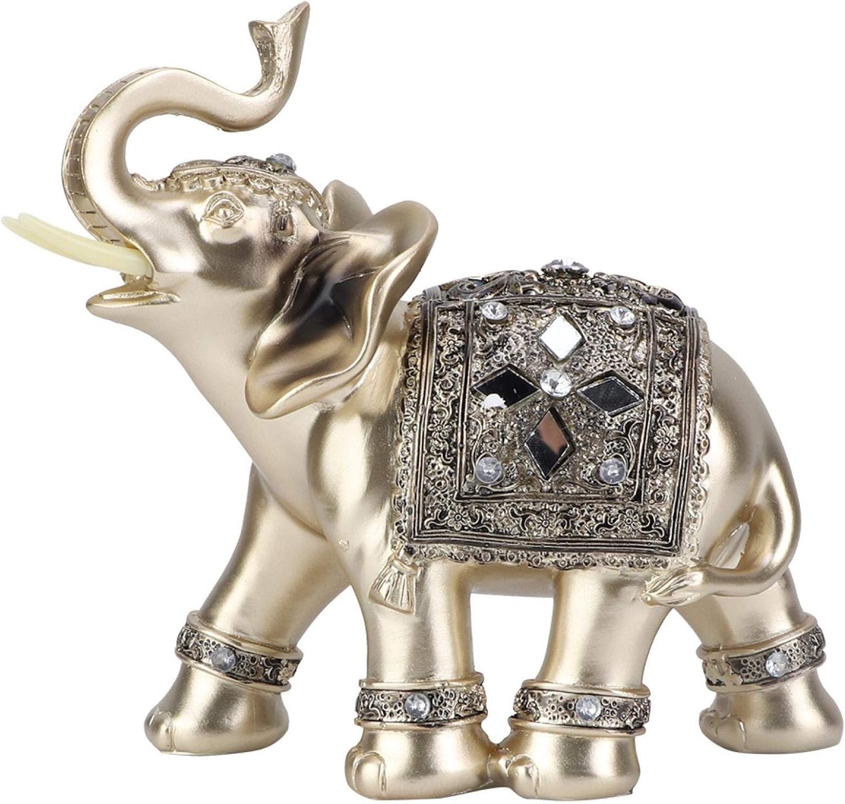 SnelShoppen - Elegante Beeldhouwkunst Resin Feng Shui Gouden Sculptuur Rijke Geluk Olifant Beeld met Koffer voor Thuis Kantoor Decoratie (14*15CM M)