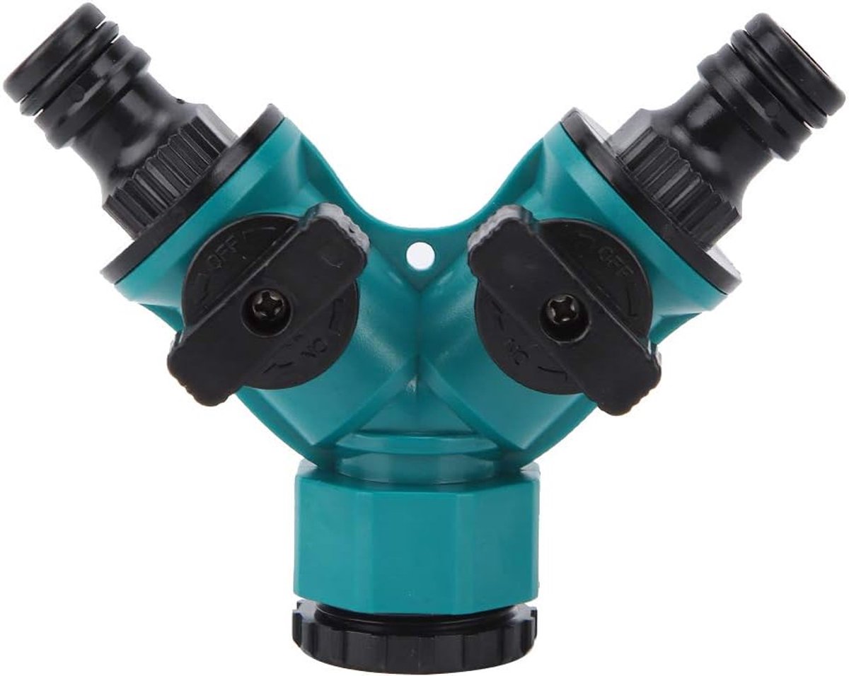 SnelShoppen - 2-weg waterverdeler Y-manifold met 2 aparte afsluitkranen, 3/4 inch en 1/2 inch aansluiting voor tuin en huis, waterstroom instelbaar en