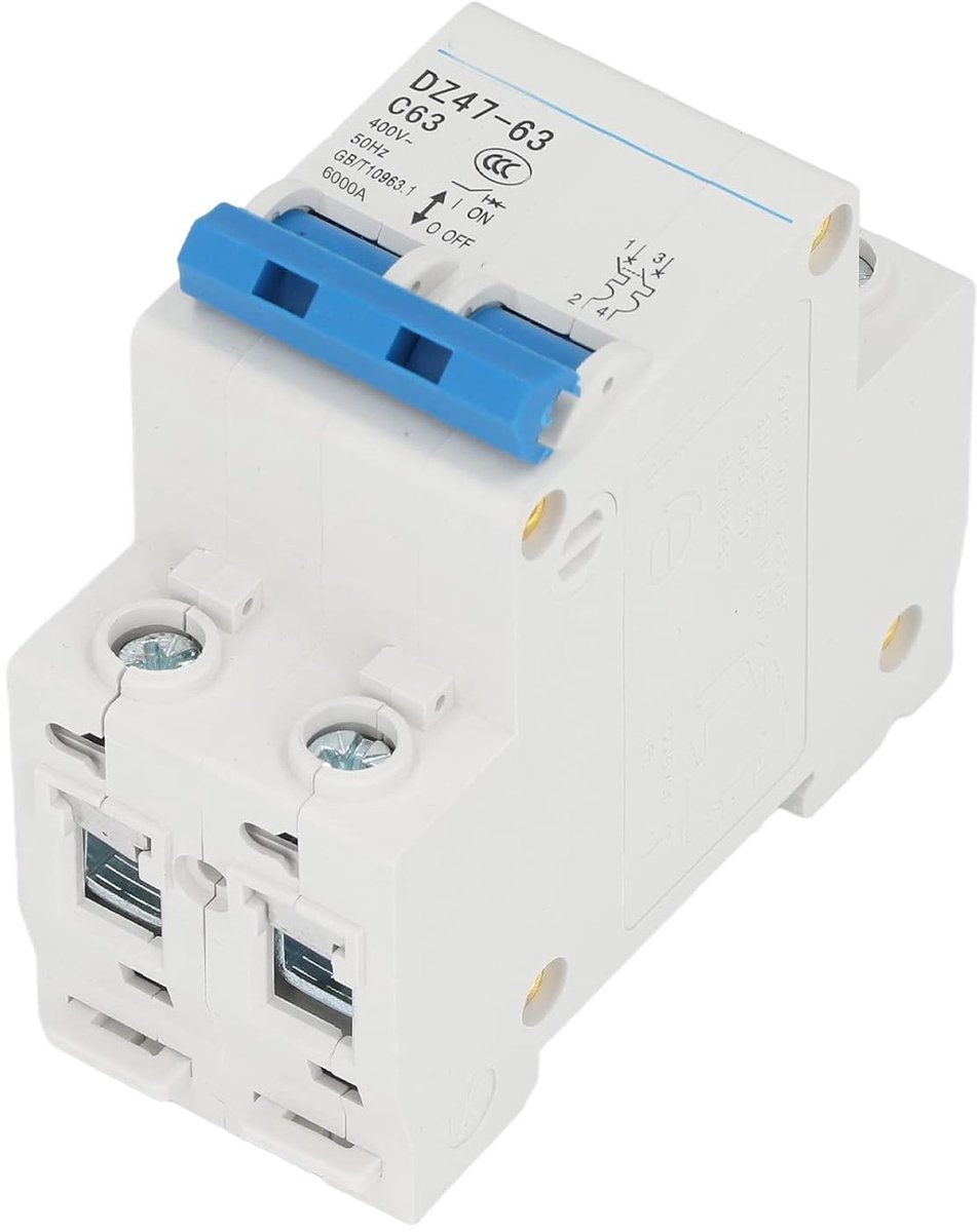 SnelShoppen - Circuitonderbreker 2 Polen AC 400V 63A Din Rail Installatie voor Thermomagnetische Afsluiter, Zonne-energie Systeem, Veiligheidsmateriaa