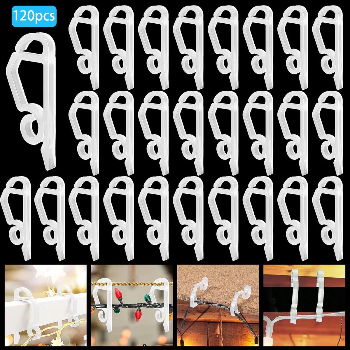SnelShoppen - 120 Stuks Kerstlicht Clips Buiten - Mini Goot Clips voor Kerstverlichting - Hoge Kwaliteit Plastic Haakjes voor Buitenverlichting - Perf