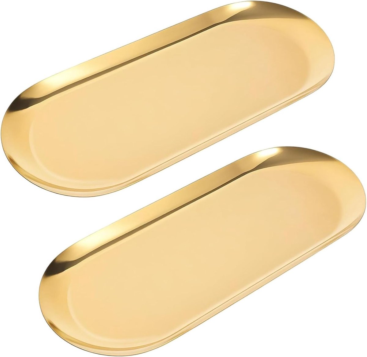 Set van 2 ovale make-upbakken van roestvrij staal, 22 cm, voor sieraden en cosmetica-organisatie in goud