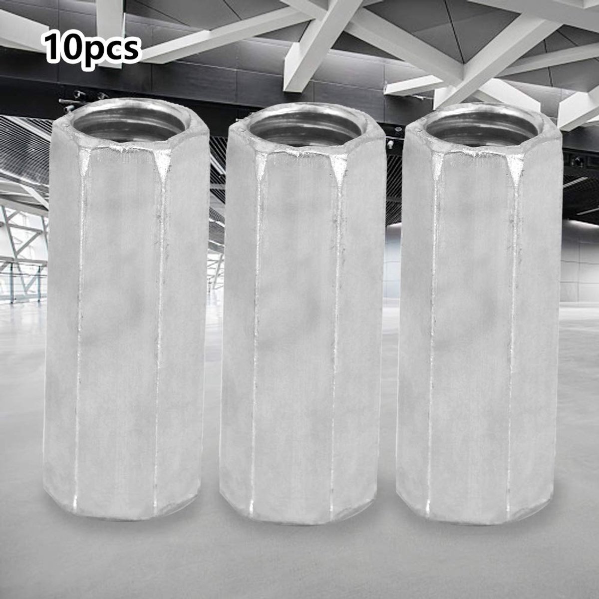 SnelShoppen - 10 Stuks M8 Moeren Hex Lange Stang Moeren Carbon Staal Met Gegalvaniseerde Afwerking - Sterke Bevestigingsmaterialen - Voor Klussen En P
