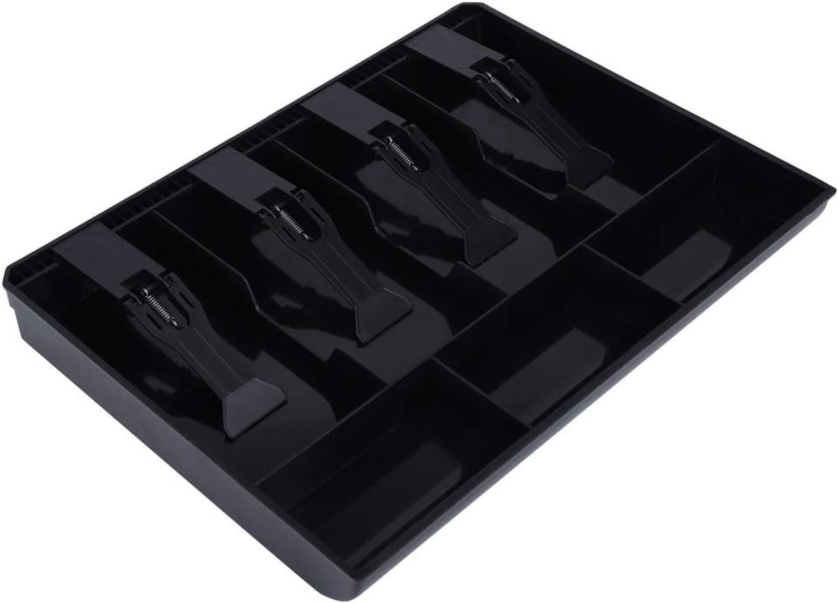 SnelShoppen - Handmatige Kassalade met 4 Briefjes en 3 Munten - 32 x 24.5 x 3.5 cm - Duurzaam Kunststof - Ideaal voor Supermarkt en Winkels - Zwart