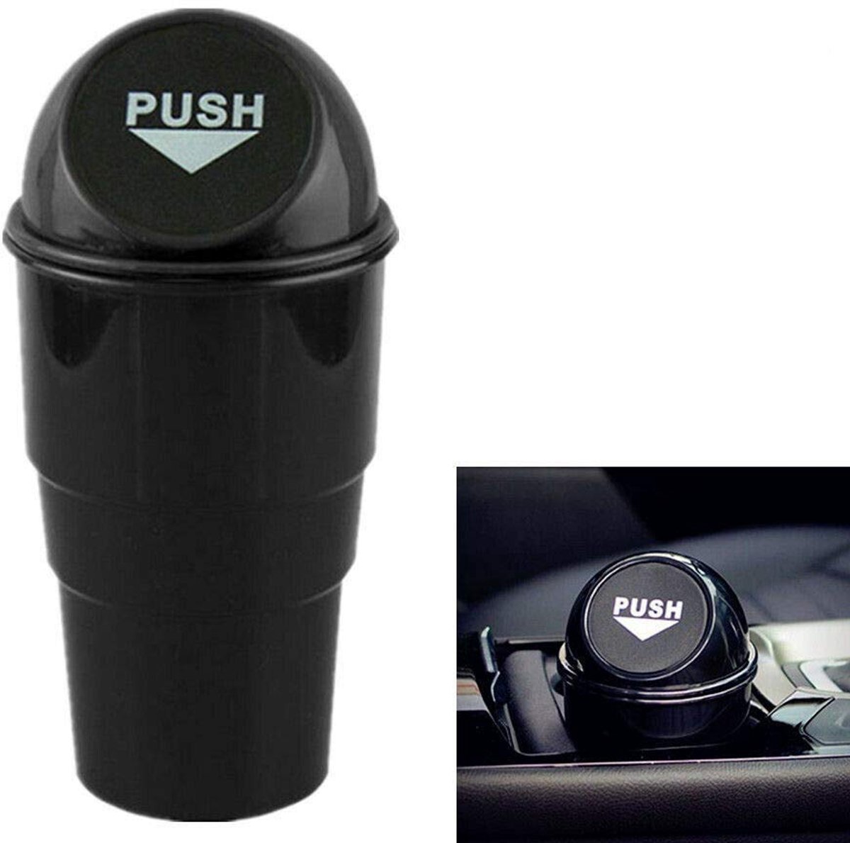 SnelShoppen - Auto Vuilnisemmer Mini Afvalbak voor Auto, Thuis en Kantoor - Compacte, Duurzame Vuilnisbak voor Bekerhouder, Robuust en Handig - Zwart