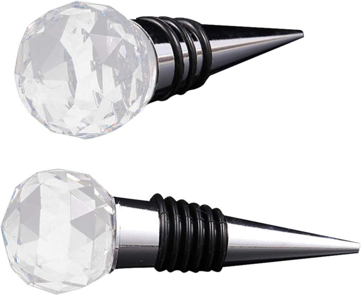 SnelShoppen - 2 Stuks Wijnfles Stopper Crystal Decoratieve Metalen Wijnstop voor Thuis, Restaurant en Hotel (3 Spiralen + 6 Spiralen)