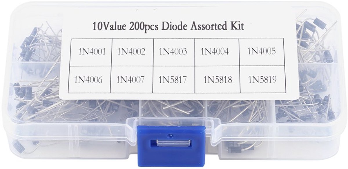 SnelShoppen - 200 Stuks 10 Waarden Gelijkrichter Diode Assortiment Elektronische Kit 1N4001-1N4007 1N5817-1N5819 met Opbergdoos