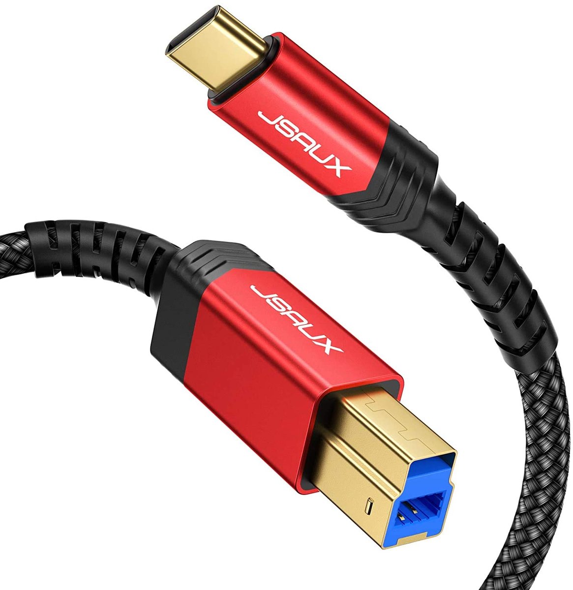 SnelShoppen - USB B 3.0 Printer Kabel 3M - USB 3 naar USB C Kabel Nylon Gevlochten - Compatibel met Dockingstation, Externe Harde Schijven, Scanners -