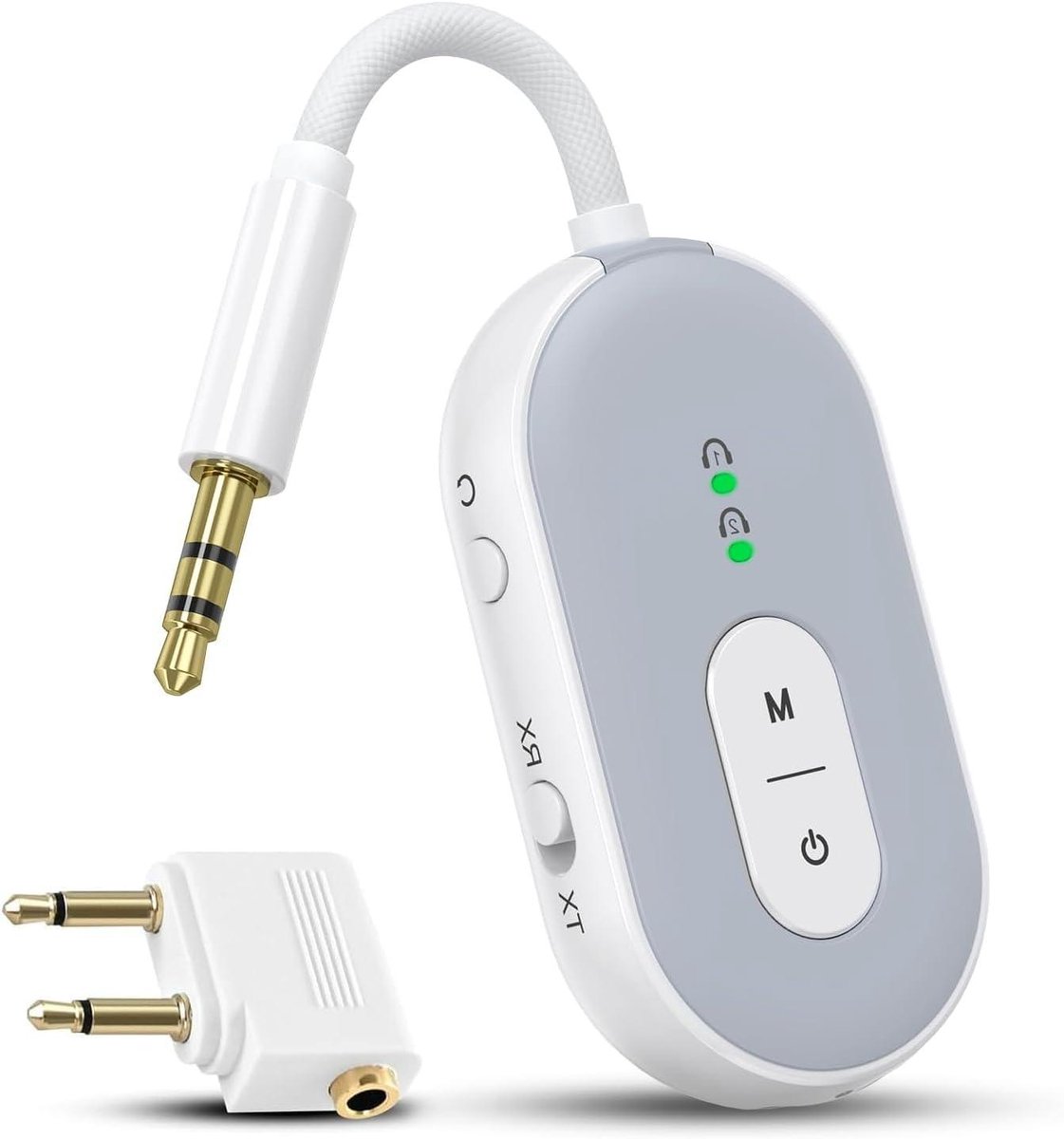 Bluetooth Audio Adapter - Zender Ontvanger - Draadloos Geluid - Dubbele Koppeling - 18 Uur Batterij - Witgrijs