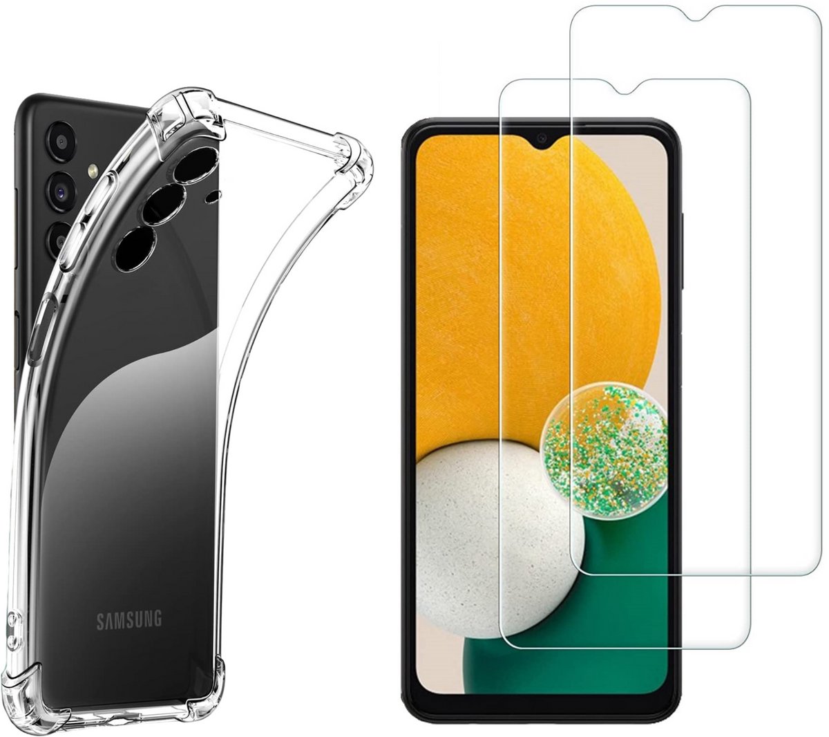 Hoesje geschikt voor Samsung Galaxy A13 5G backcover Shockproof siliconen Transparant en 2 stuks Screenprotector Gehard Glas