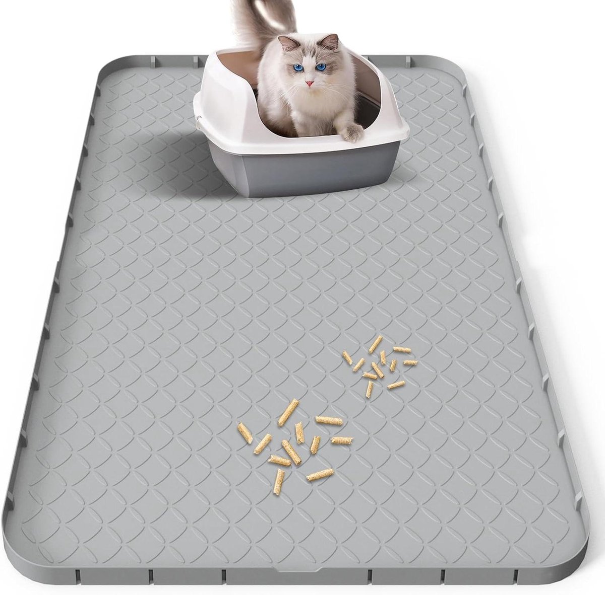 Kattenbakmat XXL - Vuilvangmat - Kattenbak Schoon - Waterdicht Antislip - 88x56 cm - Grijs