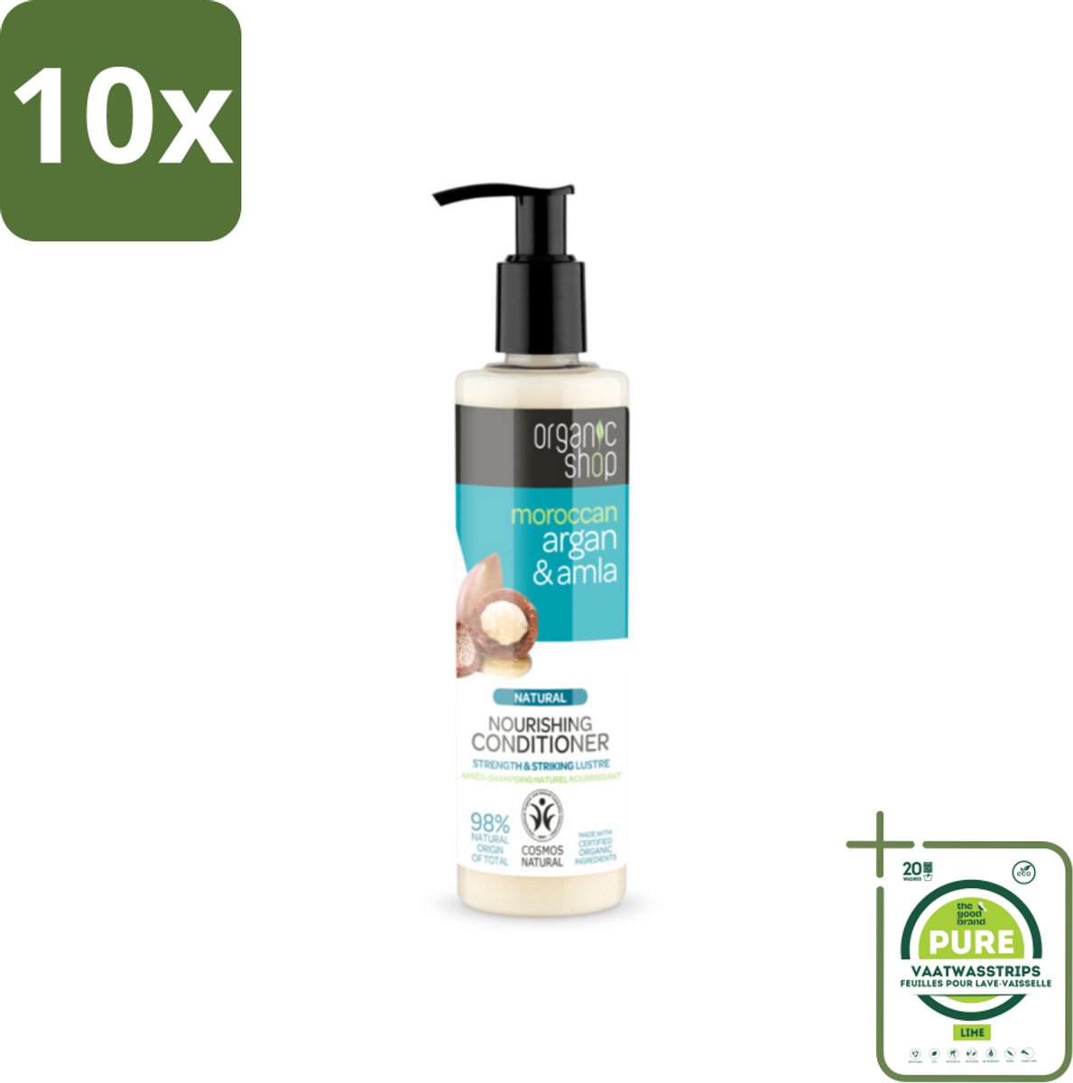 10 x Organic Shop - Conditioner Argan & Amla - Hydraterend en Verzorgend - 280 ml - Grootverpakking - Haar Conditioner - Gekleurd Haar - Glans Conditioner - Voedende Conditioner - Amarantolie
