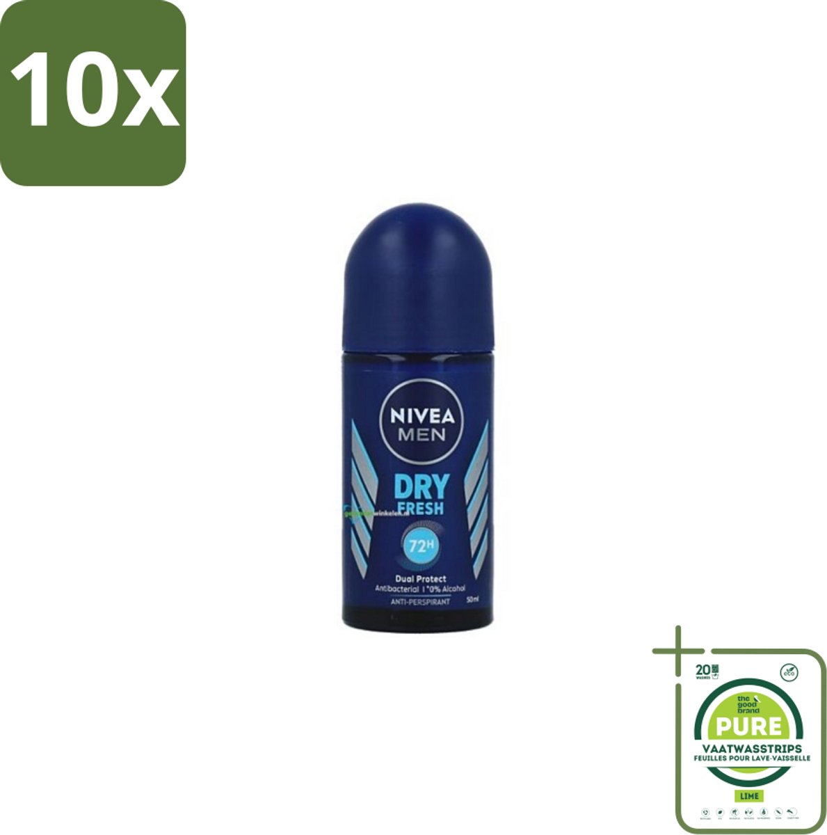10 x NIVEA MEN - Deodorant Roller - Dry Fresh - 50 ml - Grootverpakking - Deodorant Voor Mannen - Droge Huid - Anti-transpirant - Frisse Geur - 48 Uur Bescherming