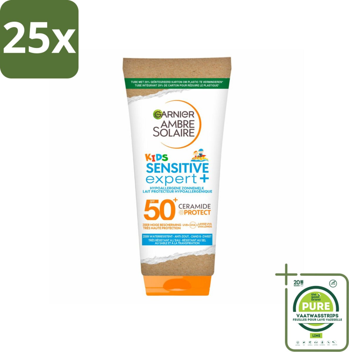 25 x Garnier - Ambre Solaire - Zonnebrandmelk - Kids Sensitive Expert - Hypoallergeen - SPF 50+ - 175 ml - Grootverpakking - Zonnebrand - Zonnebescherming - Kinderzonnebrand - Gevoelige Huid - SPF 50