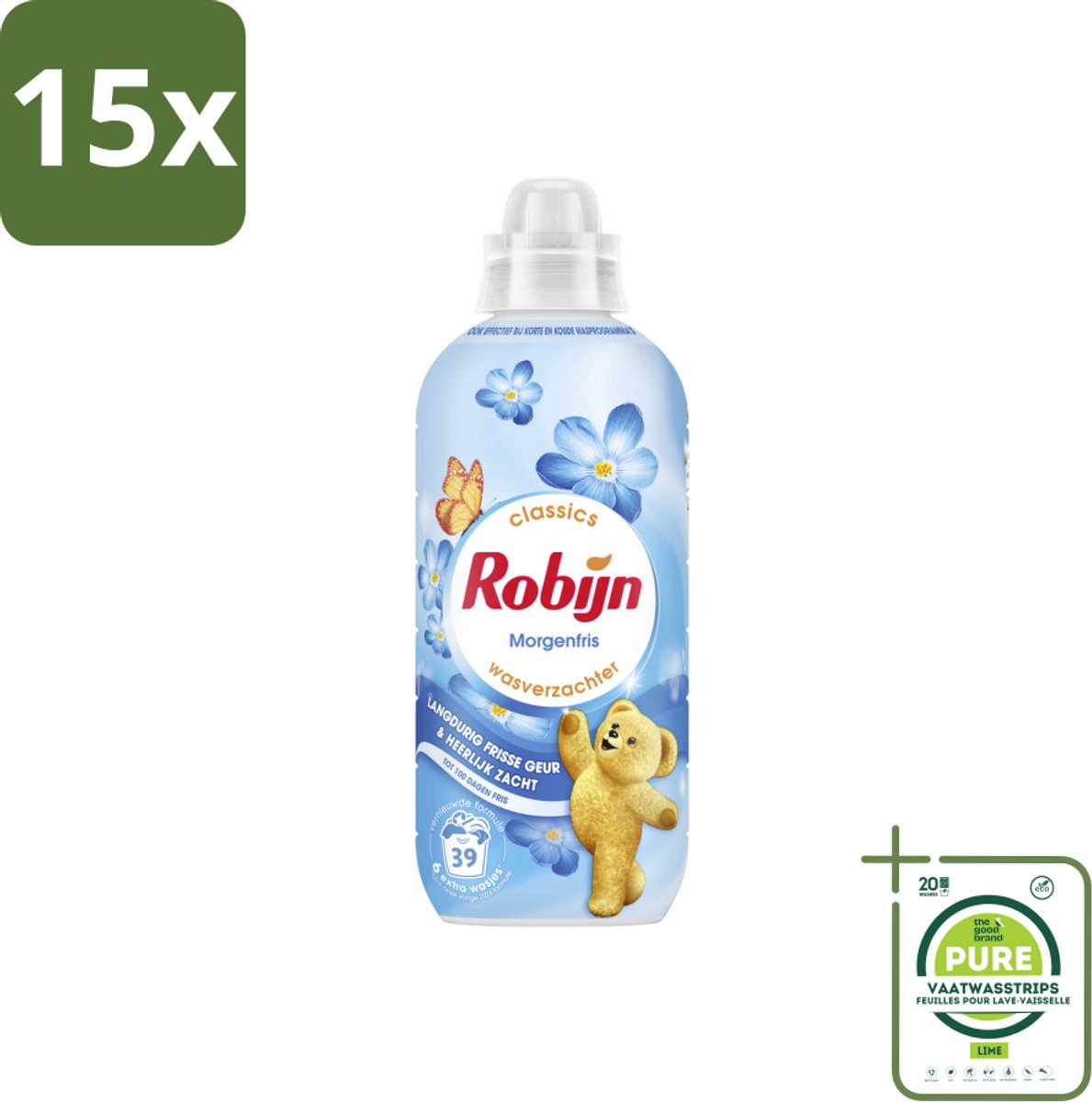15 x Robijn – Wasverzachter – Morgenfris – 780 ml - Grootverpakking - Wasverzachter - Wasgeur - Kleding Verzachter - Frisse Geur - Slijtage Verminderen