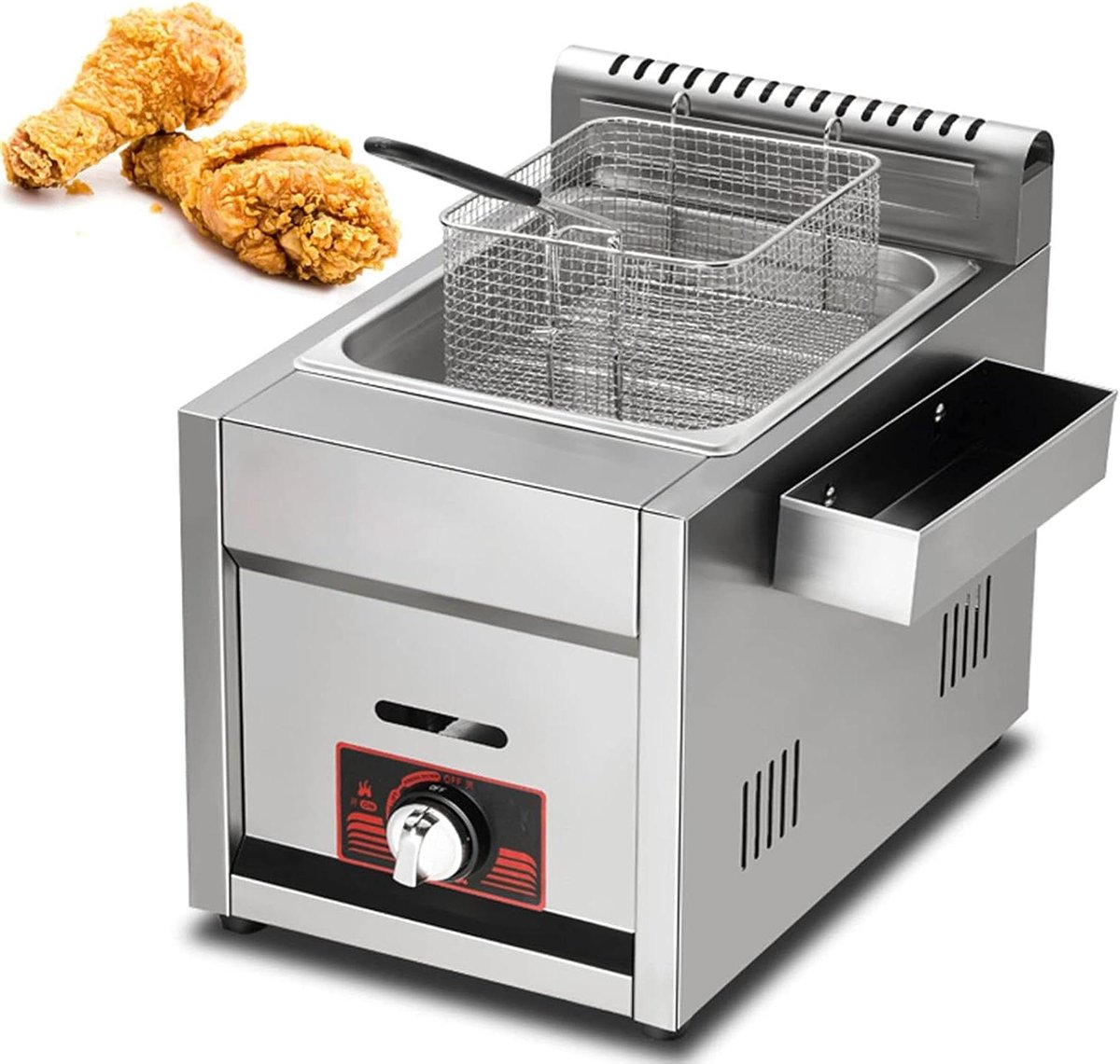 Commerciële Gas Frituurpan - Professionele Frituurketel - Frituren van Snacks - Roestvrij Staal Constructie - 11 Liter - Zilver