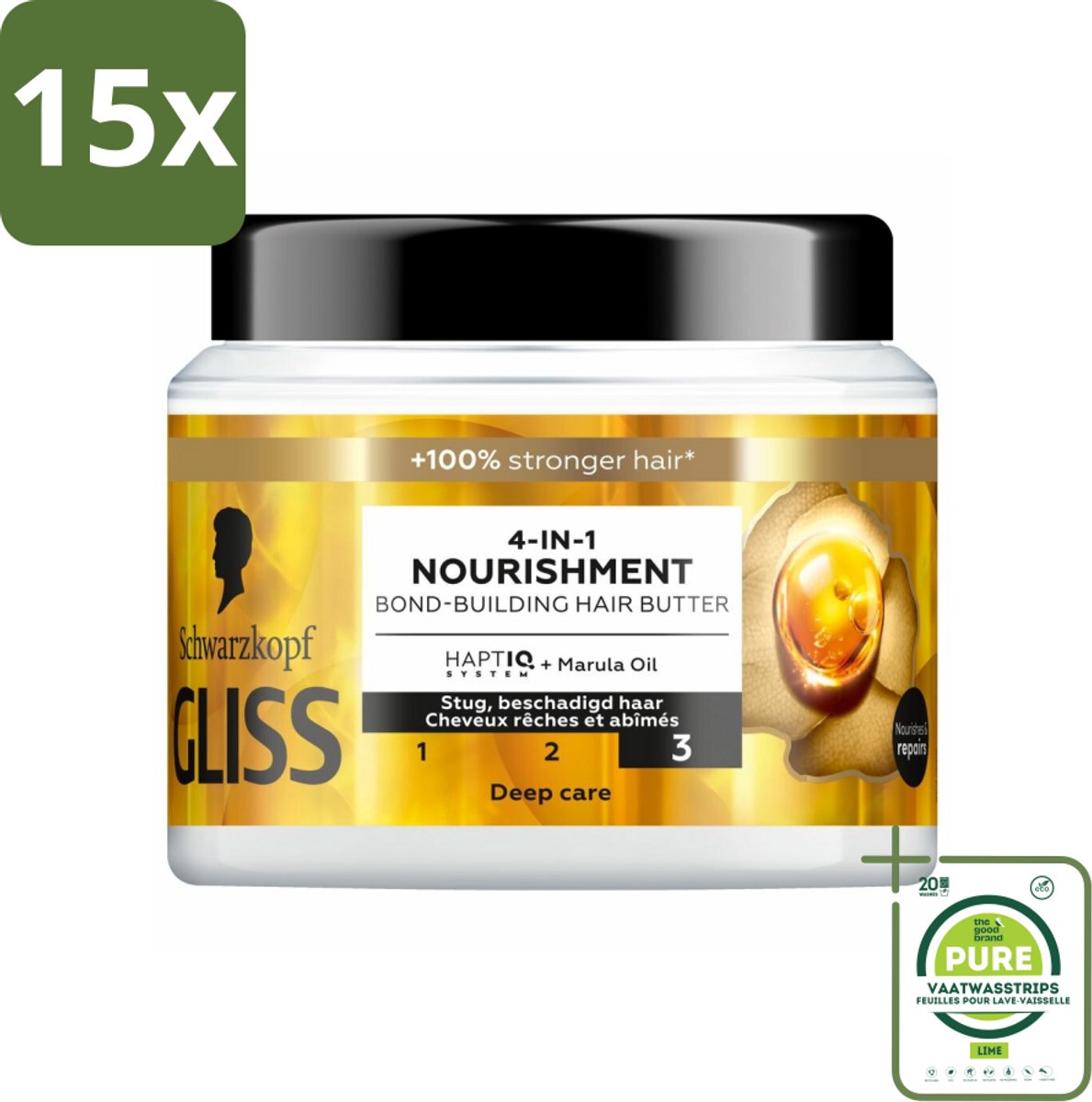 15 x Gliss - Haarmasker - 4in-1 Hair Butter - Voor Intensieve Herstelverzorging - 400 ml - Grootverpakking - Haar Masker - Haar Herstel - Droog Haar - Beschadigd Haar - Glans