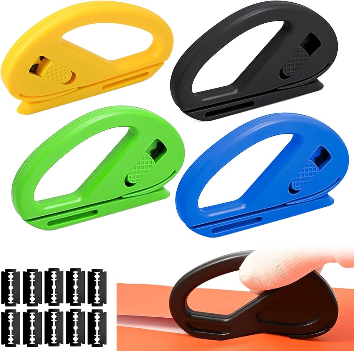 Cadeaupapiersnijder - Zwart - 10 x 5,5 x 0,9 cm - Mini-Papiersnijder met 10 Reservemesjes - Voor het Inpakken van Cadeaus