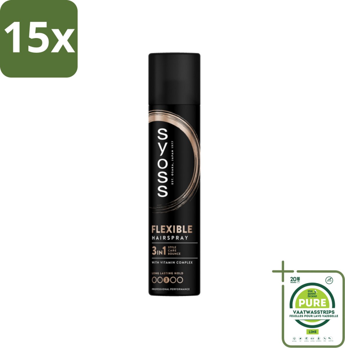 15 x Syoss - Hold & Flex - Haarspray - Flexibele Fixatie - 300 ml - Grootverpakking - Haarspray - Flexibele Fixatie - Natuurlijke Finish - Styling - Verzorging