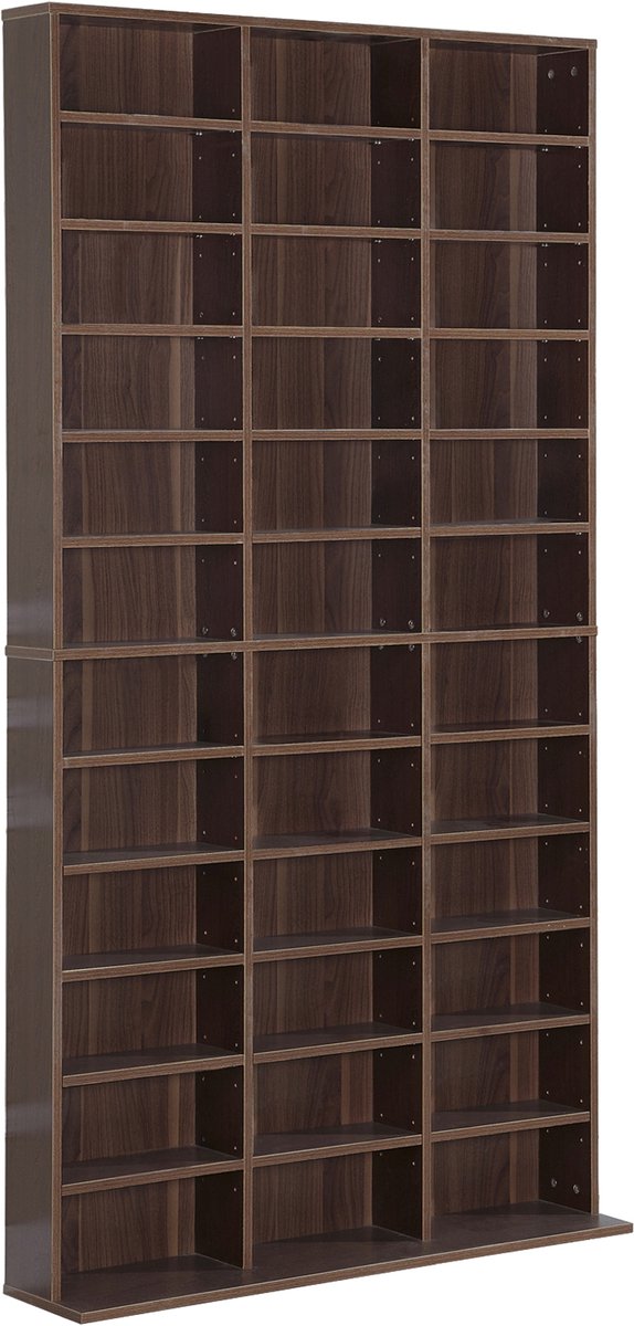 Opbergrekken voor CD en DVD, opbergrek, max. capaciteit 1116 CD/528 DVD, 36 vakken en verstelbare planken, voor kantoor, woonkamer, slaapkamer, 102 x 23,5 x 195 cm, kastanjebruin