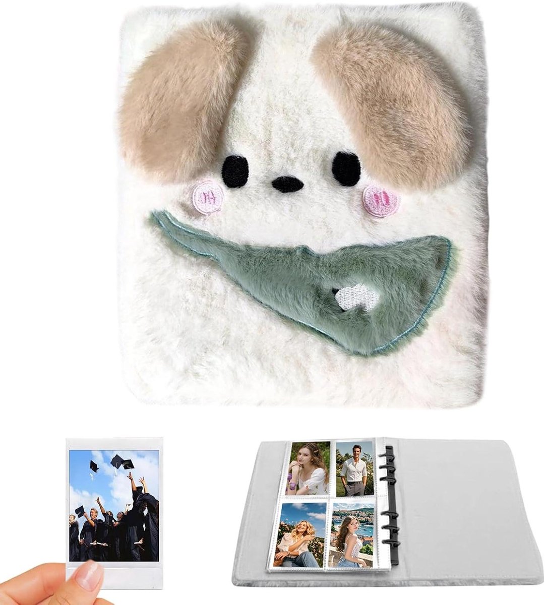 Fotoalbum Ringband - Pluche Fotoboek - Herinneringen Organiseren - Schattige Dierenvormen - A6 formaat - Buikpuppy