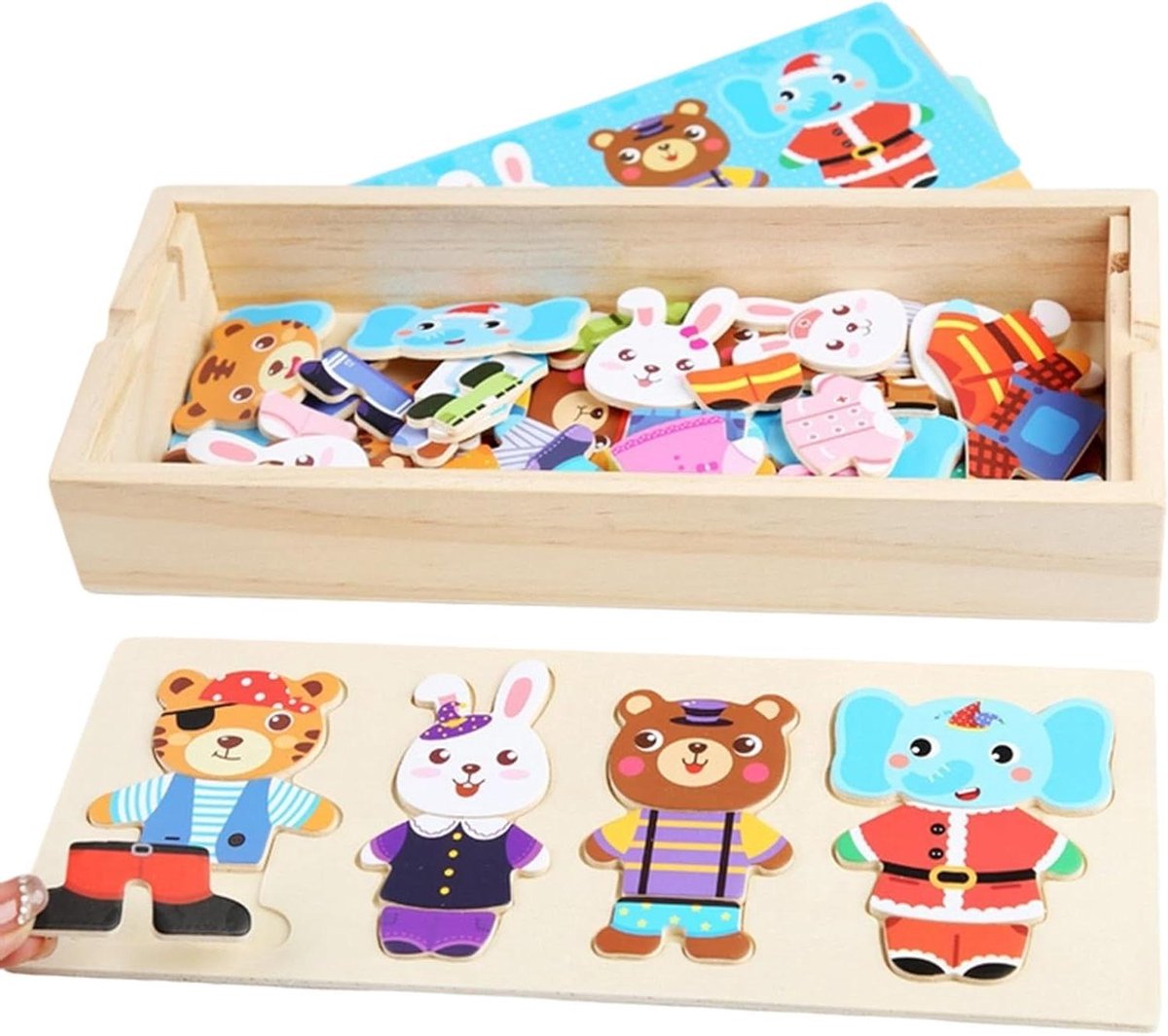 Magnetische Houten Puzzels - Kleedpuzzel Doos - Fijne Motoriek Verbeteren - Bevordert Creativiteit - 30 cm - Meerkleurig