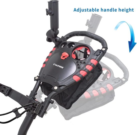Golftrolley 3 wielen - Golfkar opvouwbaar - Golfen op de baan - Met voetrem en parapluhouder - 65 kg - Rood — afbeelding 2