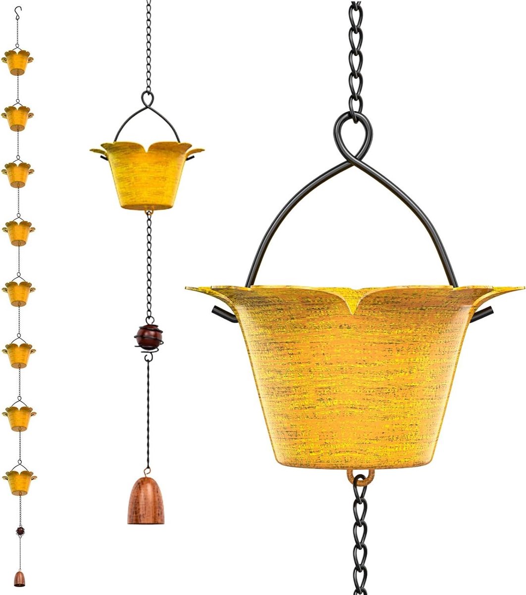 Regenketting Metaal - Dakgoot Ketting - Water Afvoeren - Lotus Vorm - 23 Meter - Geelgroen