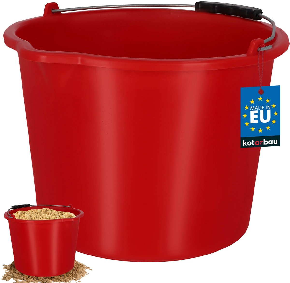 KOTARBAU® Bouwemme 12 L - Mortelemmer van Kunststof - Cementemmer - Emmer met Uitgiettuit en Handgreep - Emmer voor Bouwplaats - Rood