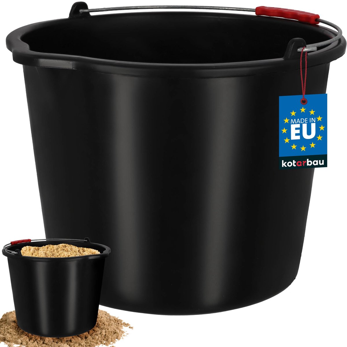 KOTARBAU® Bouwemme 20 L - Mortelemmer van Kunststof - Cementemmer - Emmer met Uitgiettuit en Handgreep - Emmer voor Bouwplaats - Zwart