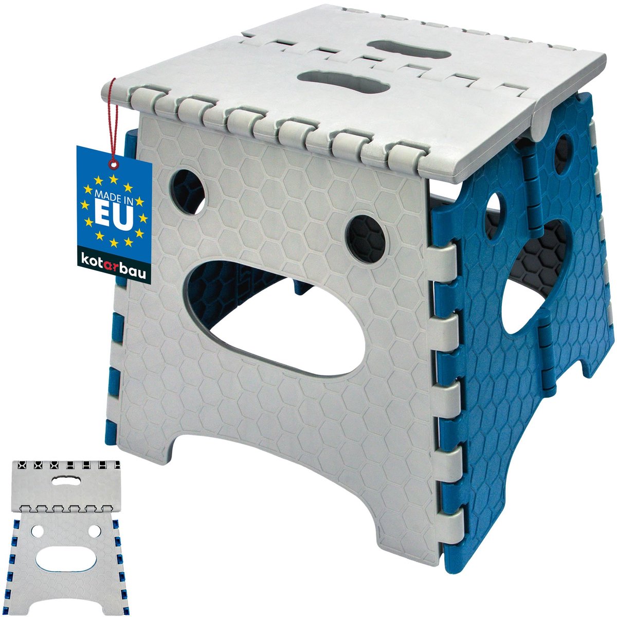 KOTARBAU® Opvouwbare Kruk - Opstapje Inklapbaar 27 cm - Opvouwbaar Opstapkrukje - Antislip en Stabiel - Draagbaar - Kunststof - Grijs en Blauw
