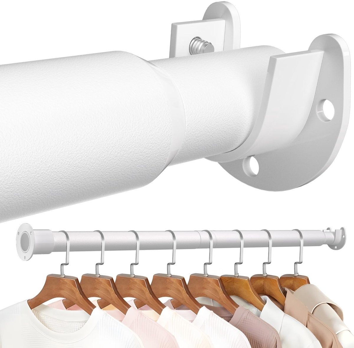 Verstelbare kledingstang van 43 cm tot 103 cm, geschikt voor het ophangen van kleding, stevige telescopische stang, Wit gordijnroede, geschikt voor kledingkasten, badkamers en wasruimtes