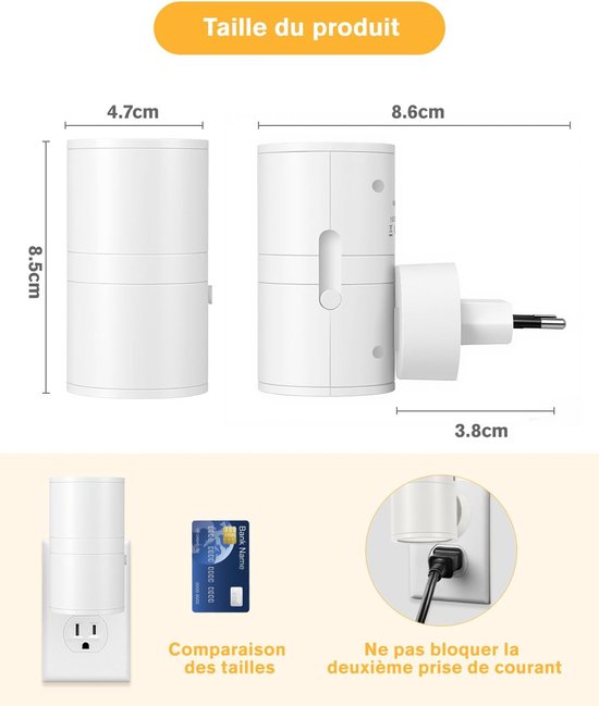 LED-nachtlamp voor stopcontact – kindernachtlamp voor de muur – schemeringssensor – zacht wit 3000K-4500K – instelbare helderheid 0-100LM – dimbare nachtlamp voor gang, slaapkamer – 2 stuks wit. — afbeelding 3