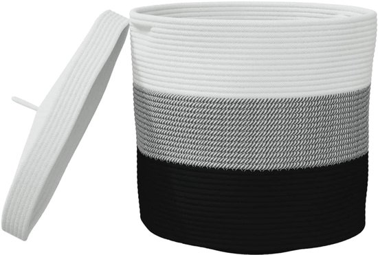 vidaXL - Opbergmand - met - deksel - Ø - 40x35 - cm - katoen - wit - en - zwart — afbeelding 4