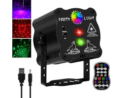 LED-laserprojector - Discolamp - Met lichteffecten - 60 patronen - Sfeerverlichting voor het podium - Oplaadbare laserlamp - Geschikt voor binnen- en buitengebruik - USB-voeding - Zwart
