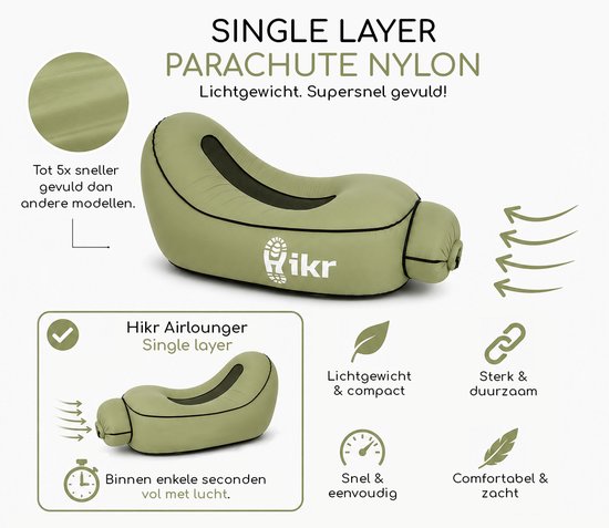 Hikr Air Lounger PRO - Parachute Nylon - Premium Airlounger 150KG - Opblaasbare zitzak zwembad - Lucht zitzak & ligbed outdoor - Luchtzak & ligzak strand van Hikr — afbeelding 2