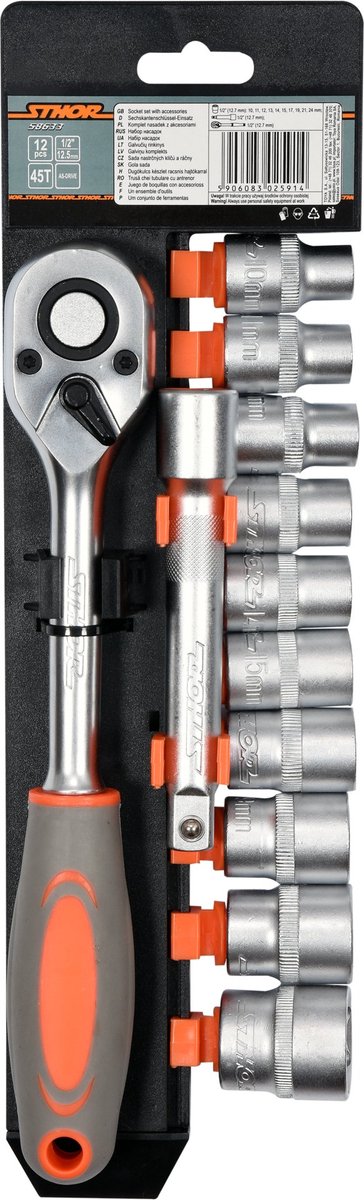 Toya Sthor 58633 - Dopsleutelset - 12 Stuks - AS-DRIVE - 72T