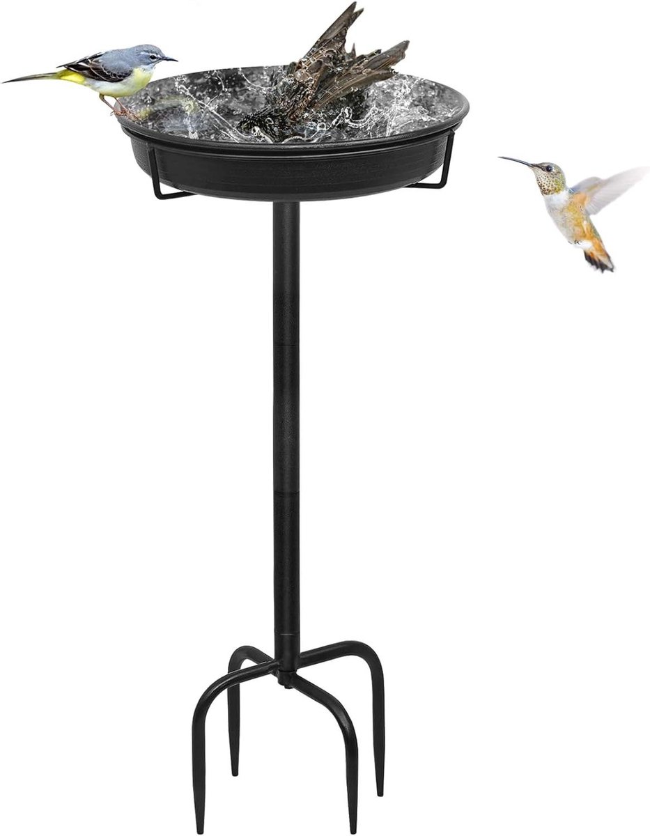 Vogeldrinkbak - Voederplaats vogels - Tuindecoratie vogels - Vorstbestendig ontwerp - 896 cm hoog - Zwart