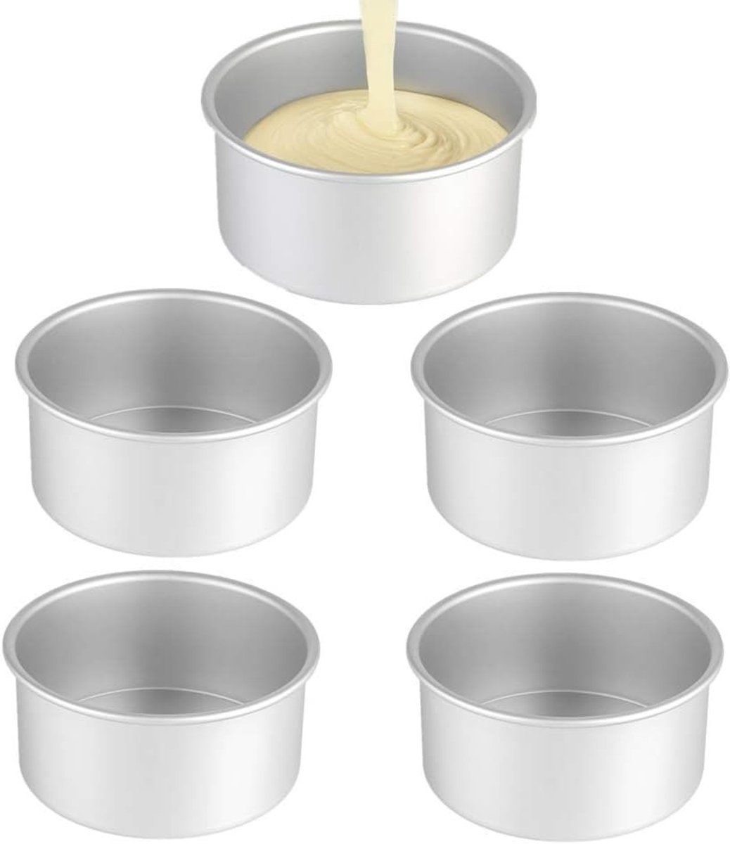 5-Pack Mini Cake Pannen van 4 Inch, Ronde Aluminium Bakvormen voor Taart, Pizza en Quiche Bakken bij Gezellige Familiebijeenkomsten