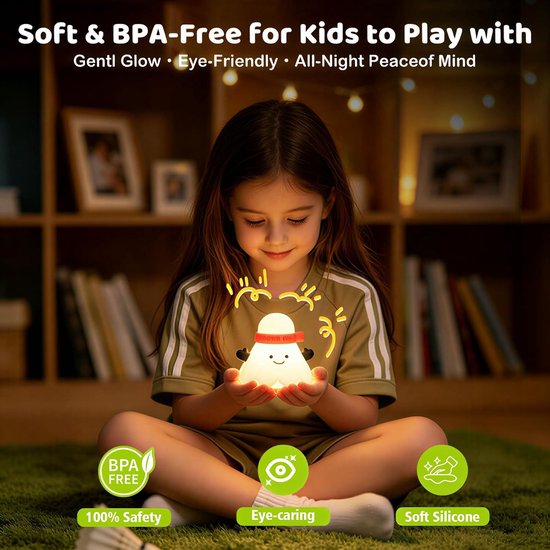 Badminton-nachtlampje voor Kinderen - Hanglampje Siliconen - Instelbare Helderheid, 7 Kleuren, BPA-vrij Siliconen, Oplaadbaar via USB (4-58 uur), met Ophanglusje voor de Kinderkamer [Energieklasse A++] — afbeelding 5