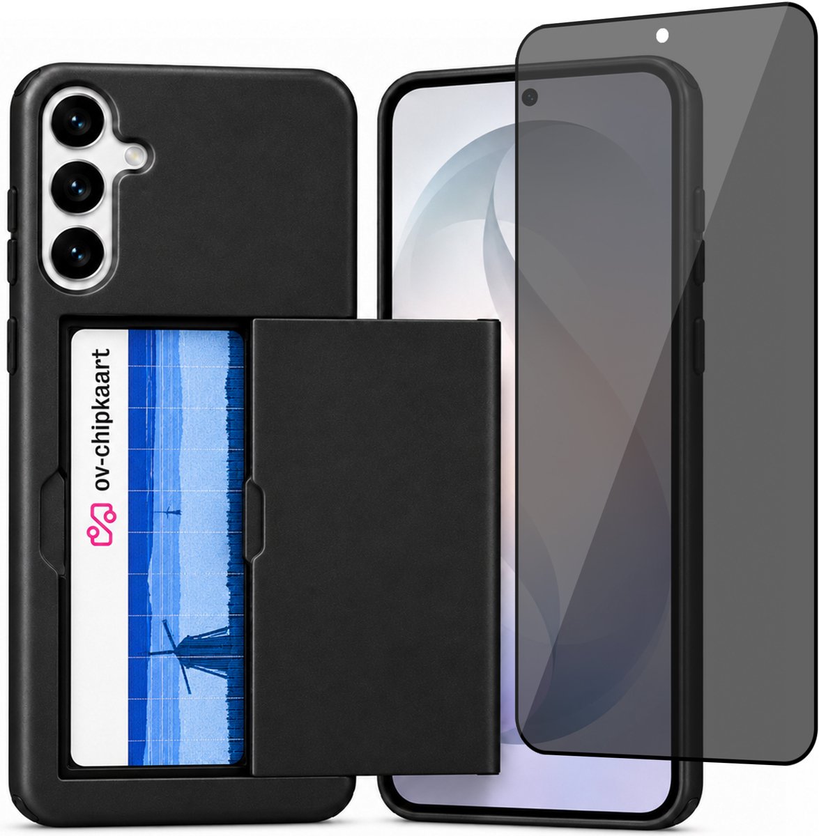 Hoesje met Pasjeshouder geschikt voor Samsung Galaxy S26 Plus – Back Cover Slide Case – Zwart – Privacy Screenprotector – Anti Inkijk