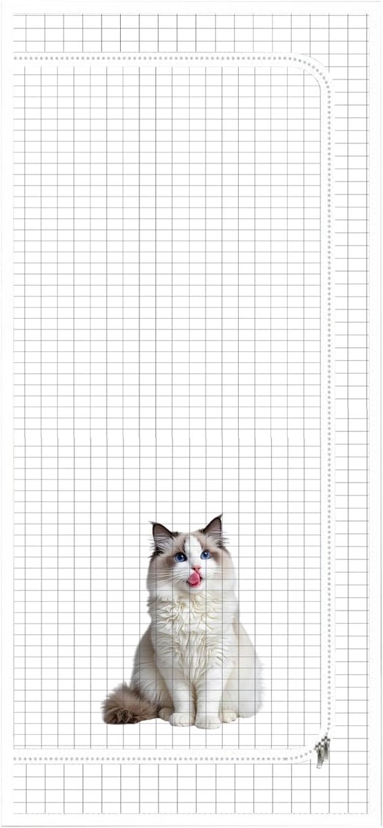 Kattenhordeur - 70x200cm - Versterkt Gaas - Krasbestendig, Veiligheidsnet - Met Dubbele Ritssluiting - Duurzame PP PE-stof - Houdt Huisdieren Veilig En Frisse Lucht Circuleren - wit