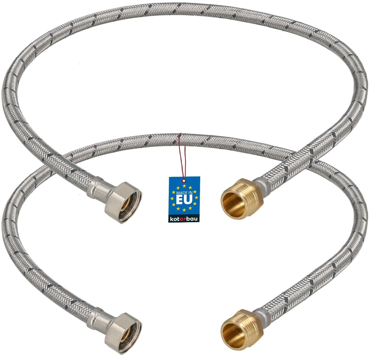 KOTARBAU® 2 Stuks - Flexibele Aansluitslang 1/2"x1/2" - Sanitaire Aansluitslang 90 cm - Flexibele Kraanslang - Buitendraad x Binnendraad - Aansluitslang Armatuur - Gevlochten Roestvrijstalen Aansluitslang