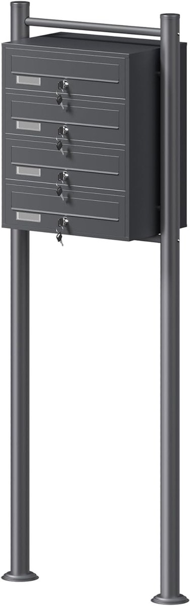Brievenbussysteem - Postkasten met standaard - Veilige postontvangst - Poedercoating staal - 4 vakken 150 cm - Antraciet