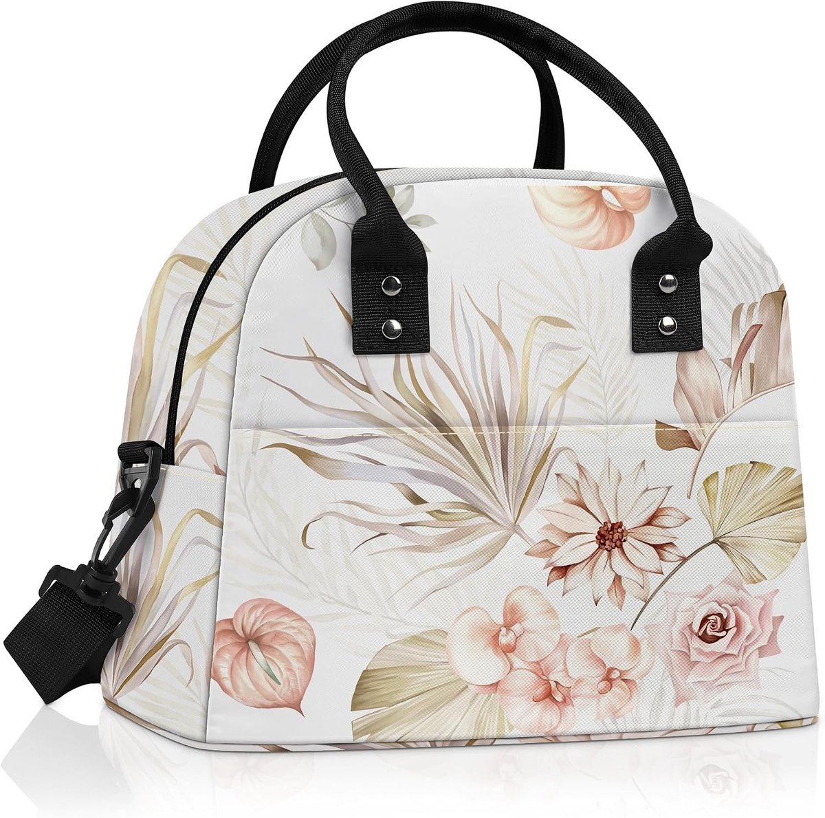 Vrouwelijke Lunchbox Tas voor Werk en Picknick - Grote Geïsoleerde Koeltas met Boho Bloemenpatroon