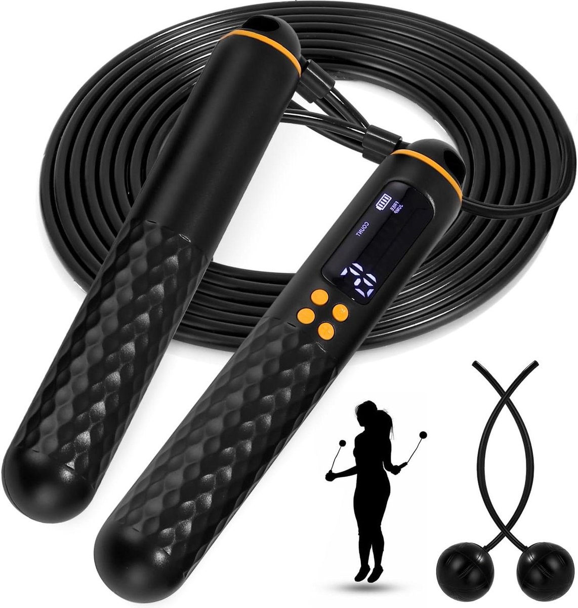 Springtouw met teller - Verstelbaar springtouw - Fitness training - Digitaal display - Tot 2 meter - Zwart